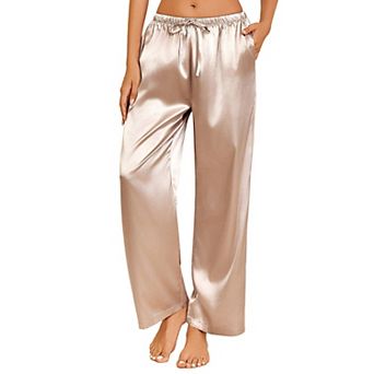 Ekouaer Womens Silk Satin Pajama Pants Loose Lounge Pants Drawstring Elastic Waist Wide Leg Pajama