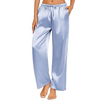 Ekouaer Womens Silk Satin Pajama Pants Loose Lounge Pants Drawstring Elastic Waist Wide Leg Pajama