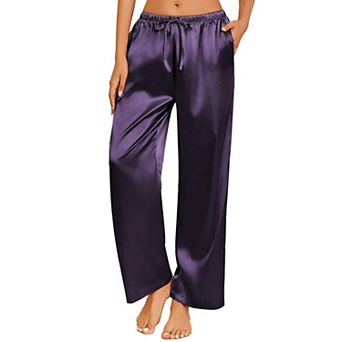 Ekouaer Womens Silk Satin Pajama Pants Loose Lounge Pants Drawstring Elastic Waist Wide Leg Pajama