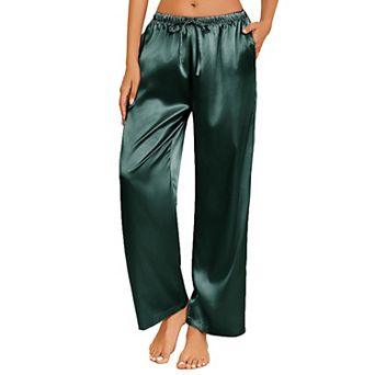 Ekouaer Womens Silk Satin Pajama Pants Loose Lounge Pants Drawstring Elastic Waist Wide Leg Pajama