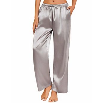 Ekouaer Womens Silk Satin Pajama Pants Loose Lounge Pants Drawstring Elastic Waist Wide Leg Pajama