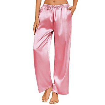 Ekouaer Womens Silk Satin Pajama Pants Loose Lounge Pants Drawstring Elastic Waist Wide Leg Pajama