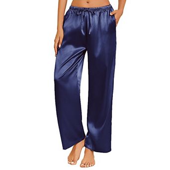 Ekouaer Womens Silk Satin Pajama Pants Loose Lounge Pants Drawstring Elastic Waist Wide Leg Pajama