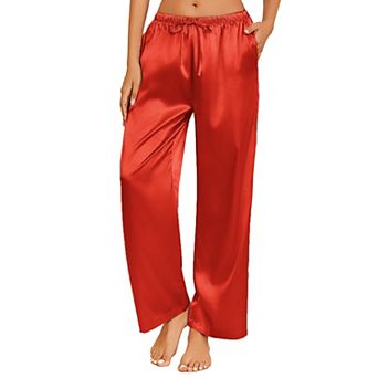 Ekouaer Womens Silk Satin Pajama Pants Loose Lounge Pants Drawstring Elastic Waist Wide Leg Pajama