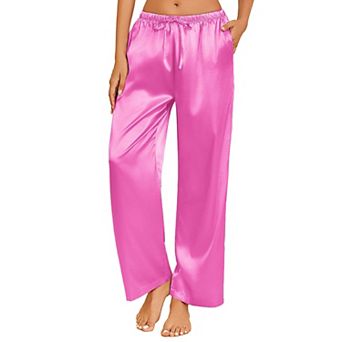 Ekouaer Womens Silk Satin Pajama Pants Loose Lounge Pants Drawstring Elastic Waist Wide Leg Pajama