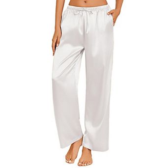Ekouaer Womens Silk Satin Pajama Pants Loose Lounge Pants Drawstring Elastic Waist Wide Leg Pajama