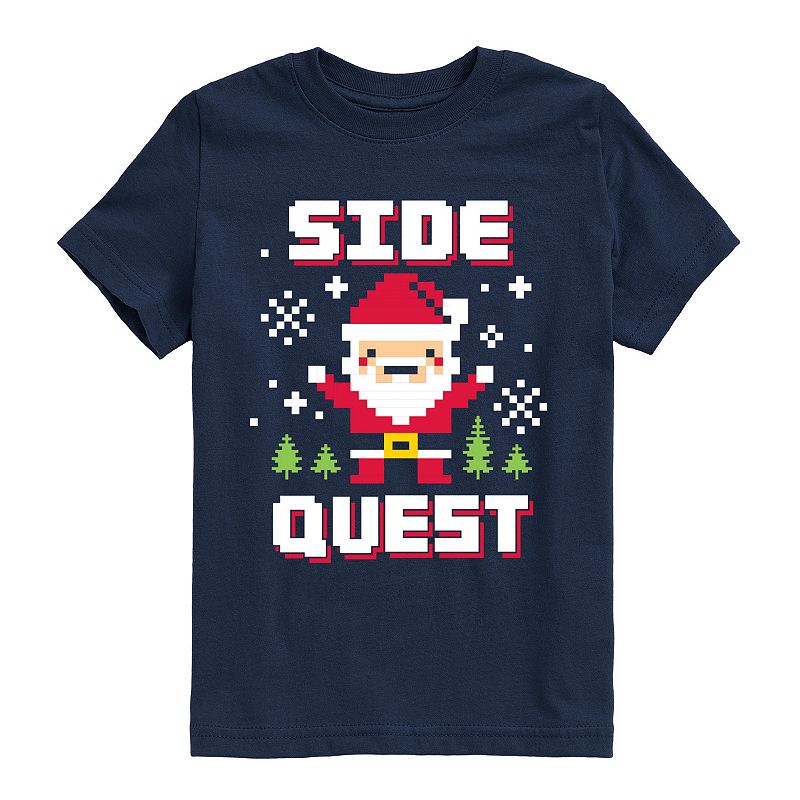 Licensed Character Boys 8-20 Pixel Santa “Side Quest” Funny Christmas Short Sleeve Graphic Tee, Boy's, Size: Medium, Blue