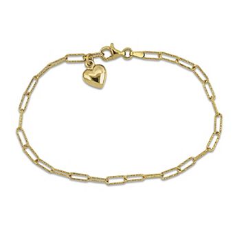 Stella Grace 18k Gold over Sterling Silver Fancy-Cut Oval Link Heart Charm Bracelet