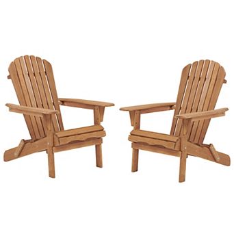 Outdoor Wooden Folding Adirondack Chair Set of 2, Pre-Assembled BackRest for Garden/Backyard