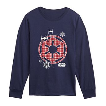 Boys 8-20 Star Wars Holiday Plaid Empire Icon Long Sleeve Graphic Tee