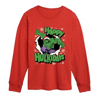 Boys 8-20 Marvel Hulk "Happy Hulkidays" Long Sleeve Graphic Tee