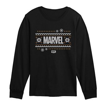 Boys 8-20 Marvel Fair Isle Holiday Sweater Logo Long Sleeve Graphic Tee