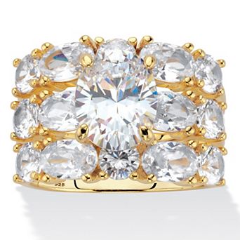 7.54 ct w. Oval Cubic Zirconia 14K Gold Plated Silver 3 pc Bridal Set