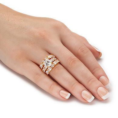 7.54 Cttw. Oval Cubic Zirconia 14K Gold Plated Silver 3 Piece Bridal Set