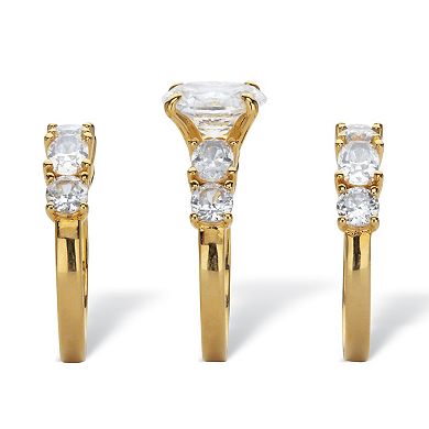7.54 Cttw. Oval Cubic Zirconia 14K Gold Plated Silver 3 Piece Bridal Set