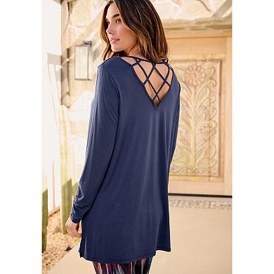 Roaman's Women's Plus Size Scoop Neck Short Sleeve Back Detail Tunic
