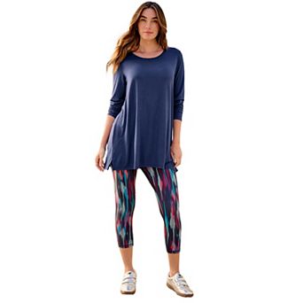 Roaman's Women's Plus Size Scoop Neck Short Sleeve Back Detail Tunic