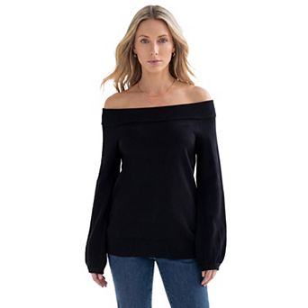 Roaman's Women's Plus Size Off-The-Shoulder Blouson Sleeve Sweater