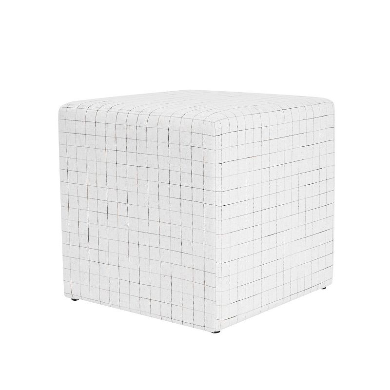 HomePop Square Ottoman - Upholstered Fabric, Natural Windowpane