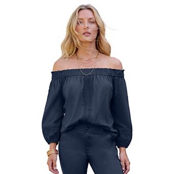 Roaman's Women's Plus Size Lace Off-The-Shoulder Blouson Sleeve Tunic
