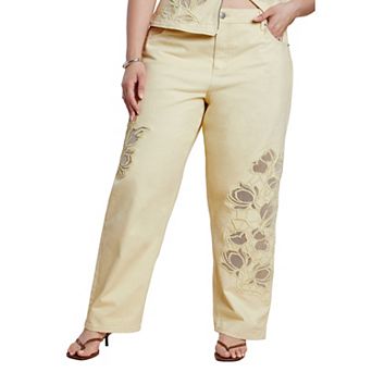 ELOQUII Women's Plus Size Floral Embroidery Jean