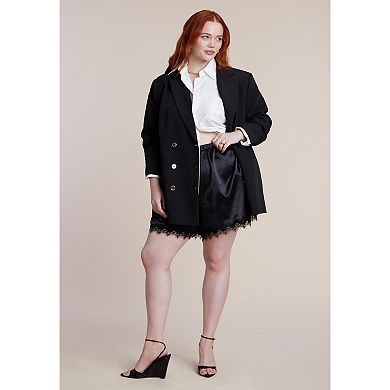 ELOQUII Women's Plus Size Satin Lace Trim Short