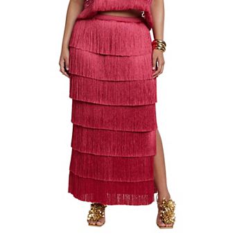ELOQUII Women's Plus Size Patbo X Fringe Column Maxi Skirt
