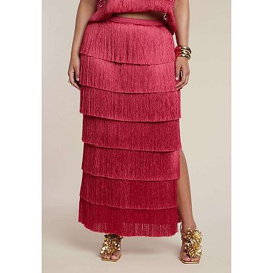 ELOQUII Women's Plus Size Patbo X Fringe Column Maxi Skirt