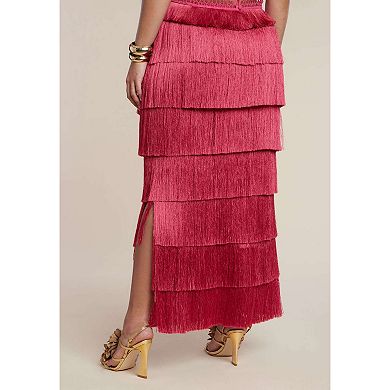 ELOQUII Women's Plus Size Patbo X Fringe Column Maxi Skirt