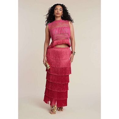 ELOQUII Women's Plus Size Patbo X Fringe Column Maxi Skirt