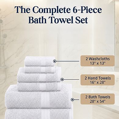 6 Piece Ring Spun Cotton Towel Set Super Soft Absorbent Quick Dry