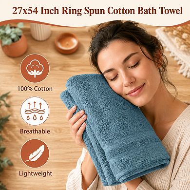 6 Pack Bath Towels Set Quick Dry Highly Absorbent Multi Use Soft