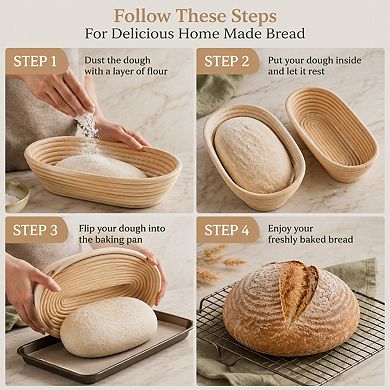 10 Inch Oval Banneton Bread Proofing Baskets 2 Pack With Liners For Sourdough Baking