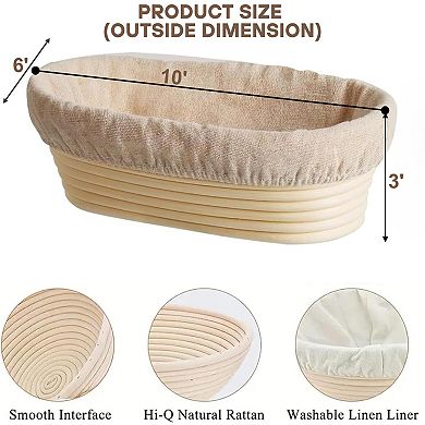 10 Inch Oval Banneton Bread Proofing Baskets 2 Pack With Liners For Sourdough Baking