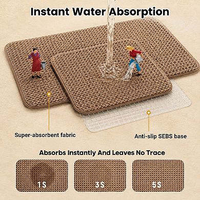 2 Piece Waffle Bath Mat Set Non Slip Ultra Absorbent Washable Soft Rugs