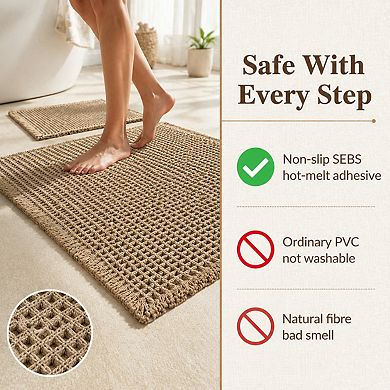 2 Piece Waffle Bath Mat Set Non Slip Ultra Absorbent Washable Soft Rugs