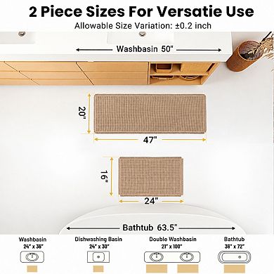 2 Piece Waffle Bath Mat Set Non Slip Ultra Absorbent Washable Soft Rugs