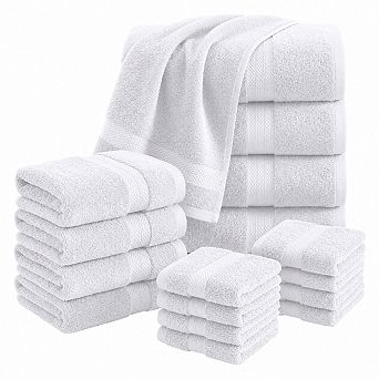 16 pc Super Soft Absorbent Quick Dry Cotton Towel Set for Bathroom Spa Gym Travel