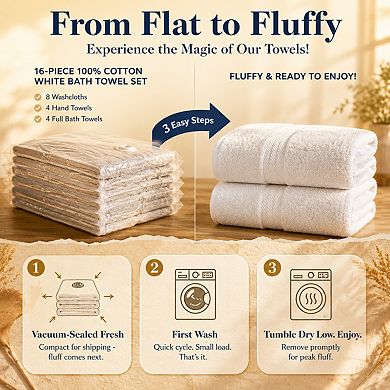 16 Piece Super Soft Absorbent Quick Dry Cotton Towel Set for Bathroom Spa Gym Travel