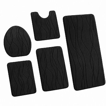 5 pc Memory Foam Bathroom Rug Set Ultra Absorbent Non Slip Washable Dry Quickly
