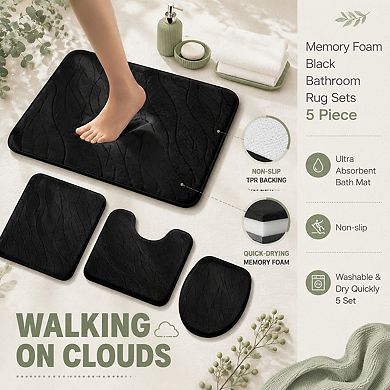 5 Piece Memory Foam Bathroom Rug Set Ultra Absorbent Non Slip Washable Dry Quickly