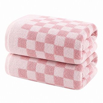 2 pc Gingham Bath Towel Set Ultra Absorbent 100 Cotton Retro Decor