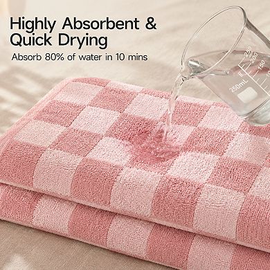 2 Piece Gingham Bath Towel Set Ultra Absorbent 100 Cotton Retro Decor