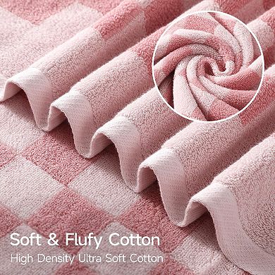 2 Piece Gingham Bath Towel Set Ultra Absorbent 100 Cotton Retro Decor
