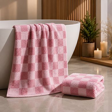2 Piece Gingham Bath Towel Set Ultra Absorbent 100 Cotton Retro Decor