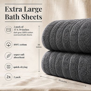 2 Pack Super Soft Cotton Bath Sheets Lightweight Quick Dry Absorbent