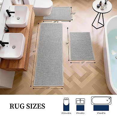 3 Piece Ultra Thin Non Slip Quick Dry Absorbent Bathroom Rug Set Washable