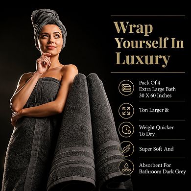 4 Pack Super Soft Absorbent Bath Towels Quick Dry Lightweight Cotton