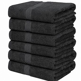 6 Pack Ring Spun Cotton Bath Towel Set Highly Absorbent Quick Drying