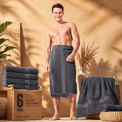 6 Pack Ring Spun Cotton Bath Towel Set Highly Absorbent Quick Drying